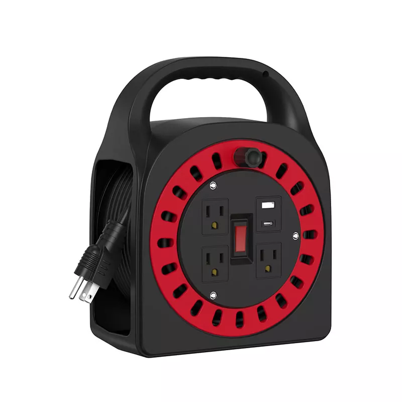 3 आउटलेटहरू USB प्लास्टिक कर्ड रील 50ft 3 आउटलेटहरू USB प्लास्टिक कर्ड रील 50ft