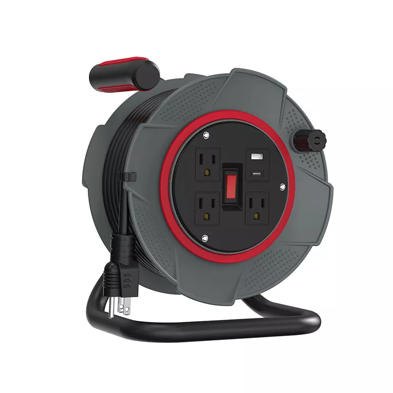 3आउटलेटहरू USB प्लास्टिक कर्ड रील 45ft