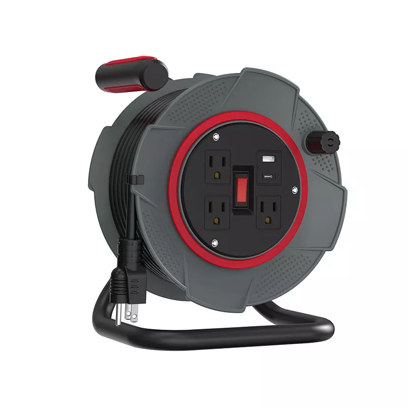3आउटलेटहरू USB प्लास्टिक कर्ड रील 45ft