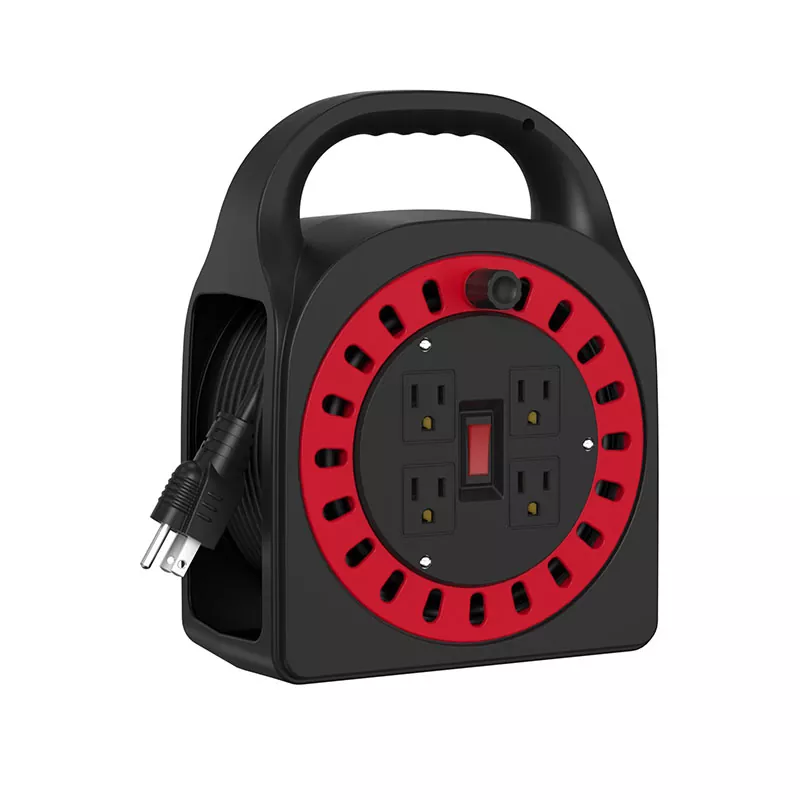 4 आउटलेटहरू प्लास्टिक कर्ड रील 50ft 4 आउटलेटहरू प्लास्टिक कर्ड रील 50ft