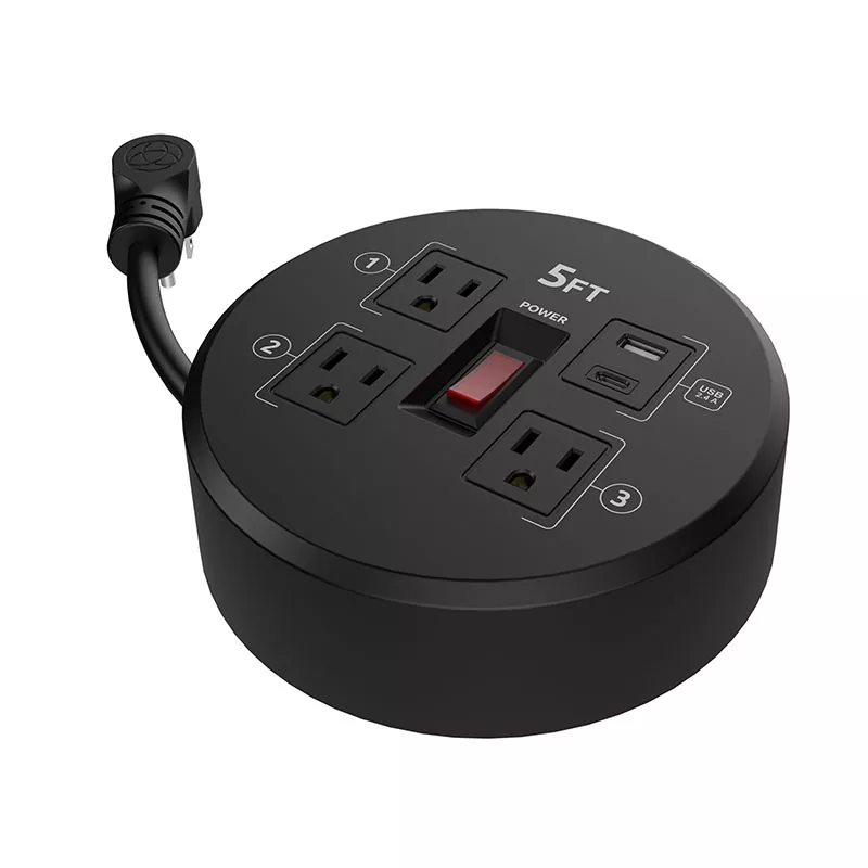 Mini 3 आउटलेटहरू Usb2.4a प्लास्टिक कर्ड रील